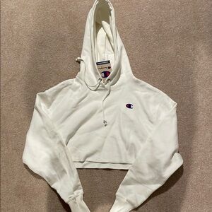 Champion White Cropped Hoodie